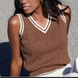 J Galt Brandy Melville Marlena Sweater Vest Brown And White Stripe One Size